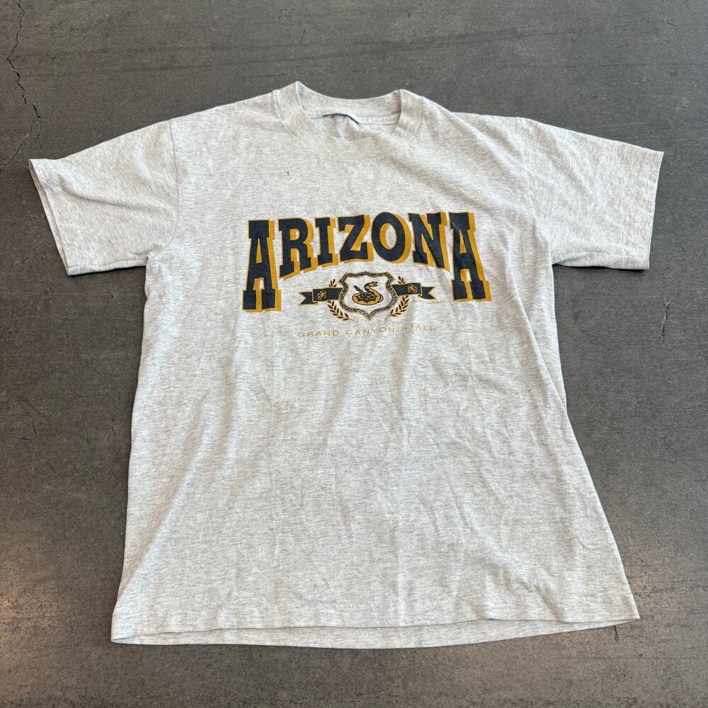 Vintage 90s Y2k Arizona Grand Canyon State Nature Gray Graphic Tee SS Small